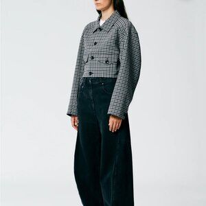 Tibi Double Faced Menswear Check Cropped Jean Jacket
